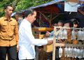Presdien Jokowi saat tinjau pasar Kranggot terkait harga bahan pangan.