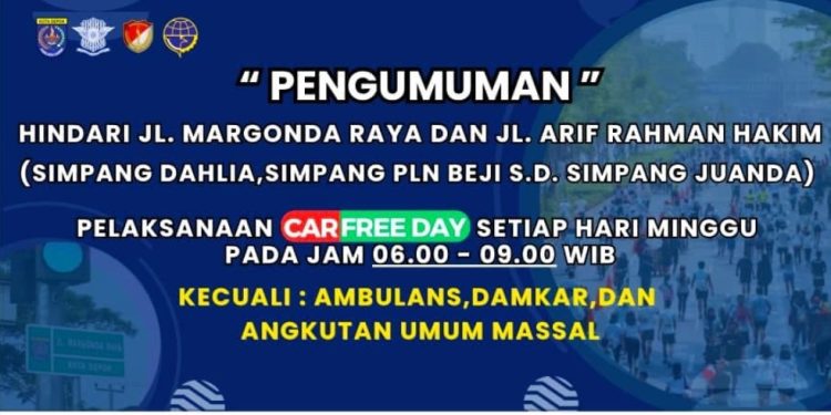 Besok CFD di Depok! Jalan Margonda Dua Jalur, Ini Rute Alternatif dan Rekayasa Lalu Lintasnya